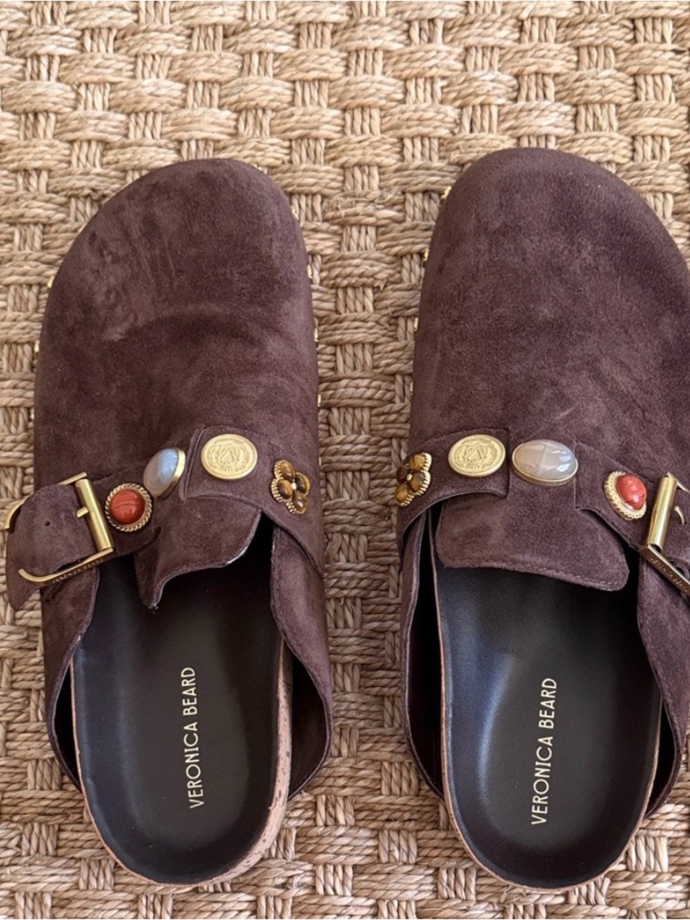 Veronica Beard Brown Suede Embellished Mule Clogs - Picture 3 of 4